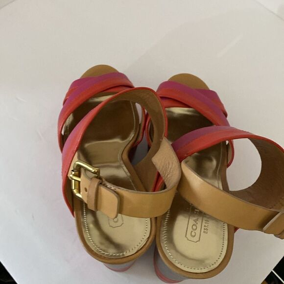 Coach Color Block Platform Sandals Orange Pink Stripe - Picture 7 of 12